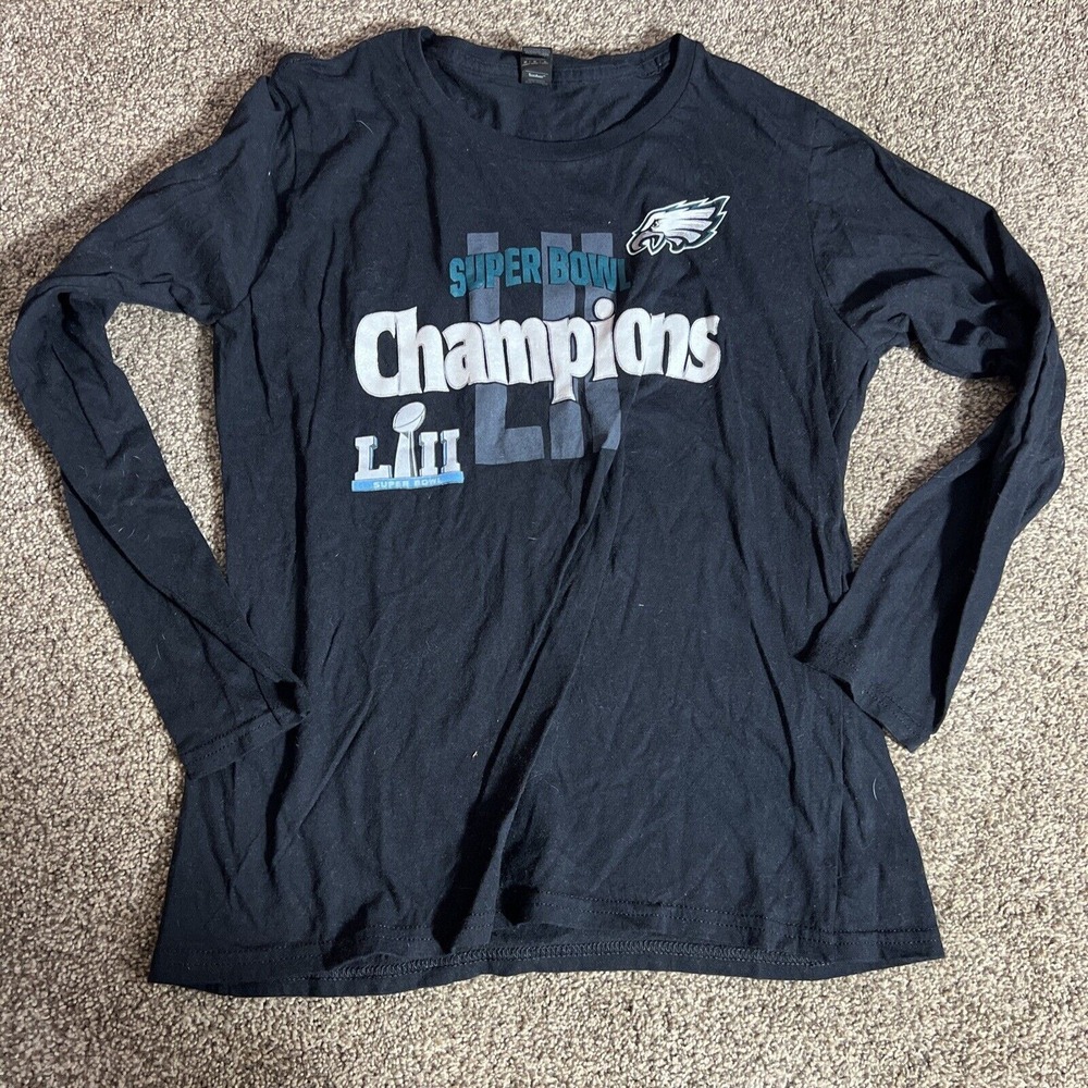 Women's Philadelphia Eagle Super Bowl Champs Black Long Sleeve Shirt Size Medium